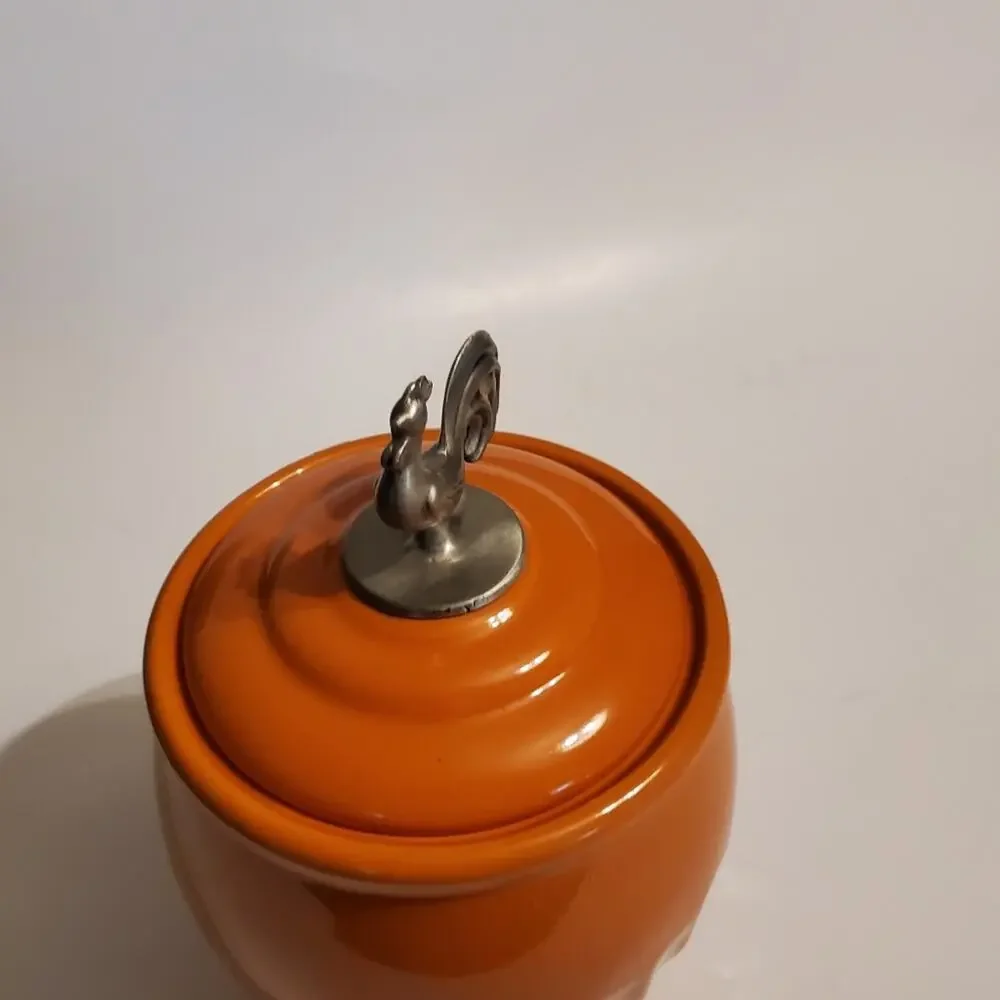 Lillian Vernon Orange Rooster handled lidded storage canister for kitchen 5.5